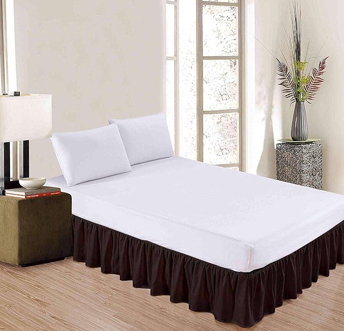 Chocolate Solid Ruffled Bed Skirt Queen-XL-12 Inch Drop Split Corner, Microfiber Bedskirt with Platform Three Sided Coverage