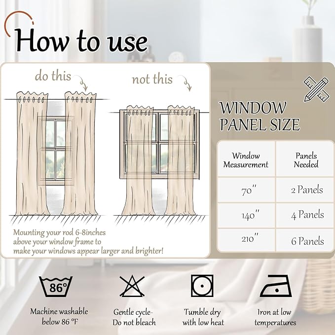Burlap Linen Blackout Curtains 80 Inch Long Each 38 Wide 2 Panels | Thermal - Image 9