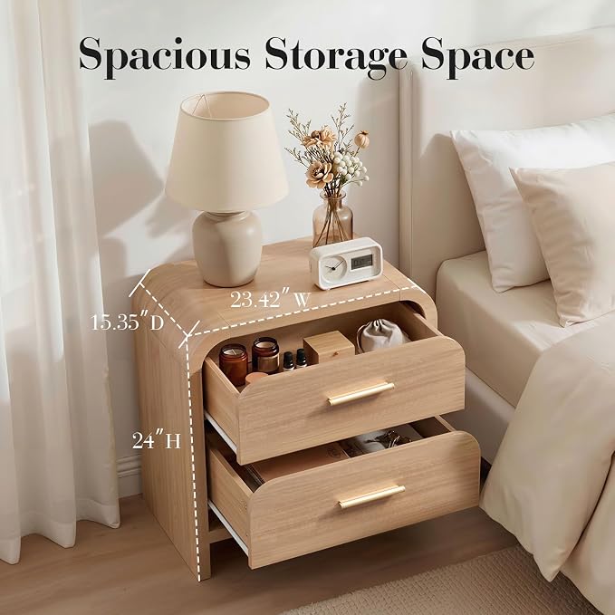 Night Stand, 2-Drawer | Nightstand 24" H Metal Handle Modern Bedside Table Side - Image 2