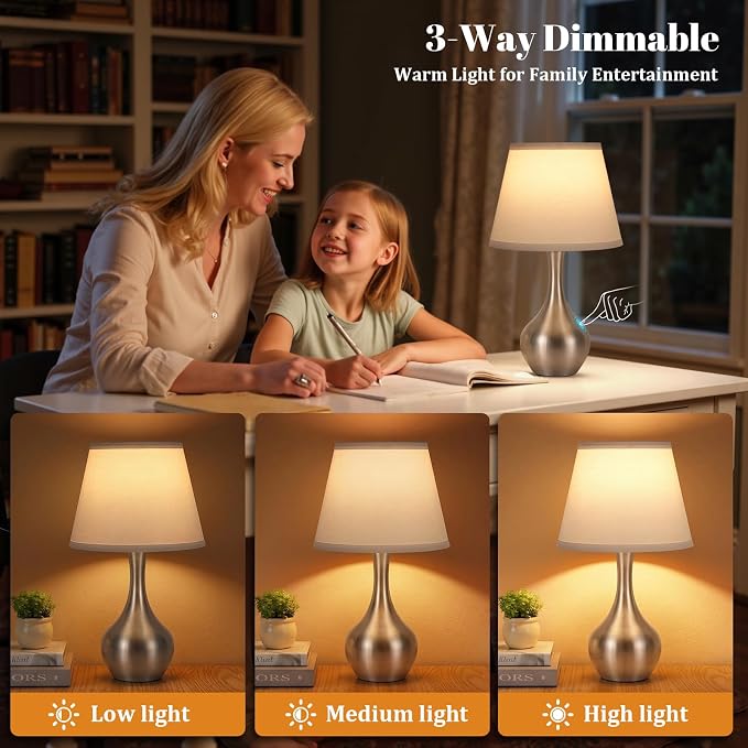 16.1" Touch Table Lamp for Nightstand, 3 Way Dimmable Small Bedroom Lamp | - Image 3
