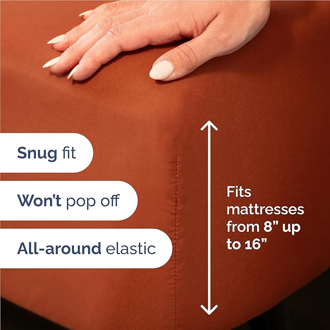 Twin XL 4 Piece Sheet Set - Cooling, Comfy & Breathable - Hotel Luxury Bedding, Includes Fitted Sheet for Women, Men, Kids & Teens - 1 Flat, 1 Fitted Sheet, 2 Pillowcases w/Deep Pockets - Terracotta