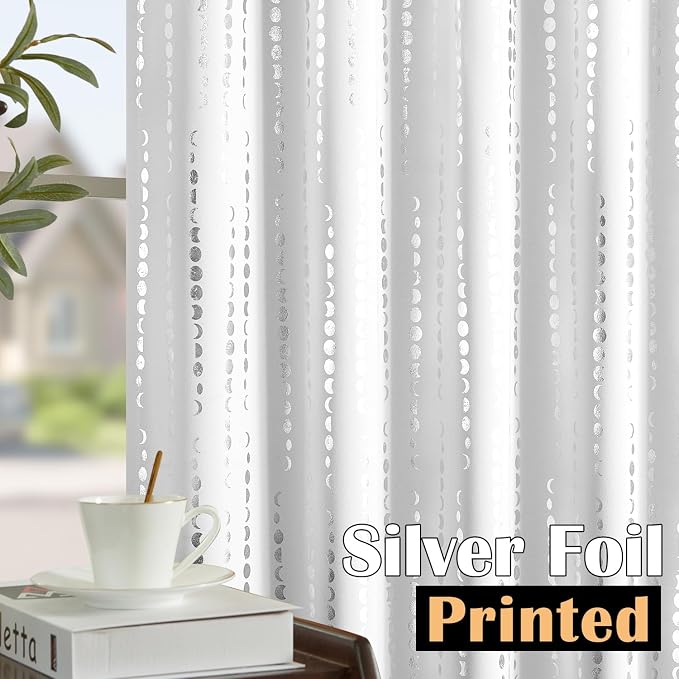 jinchan Boho Blackout Curtains 96 Inches Long Moon Phase Printed Drapes | - Image 2