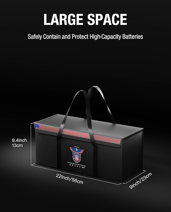 12V 200Ah LiFePO4 Lithium Battery Fireproof Safe Bag, Large Capacity Explosion-proof Lipo Battery Case for Charging & Storage, Waterproof Safe Box Compatible with LiTime & Renogy(22x9x9.4 Inches)