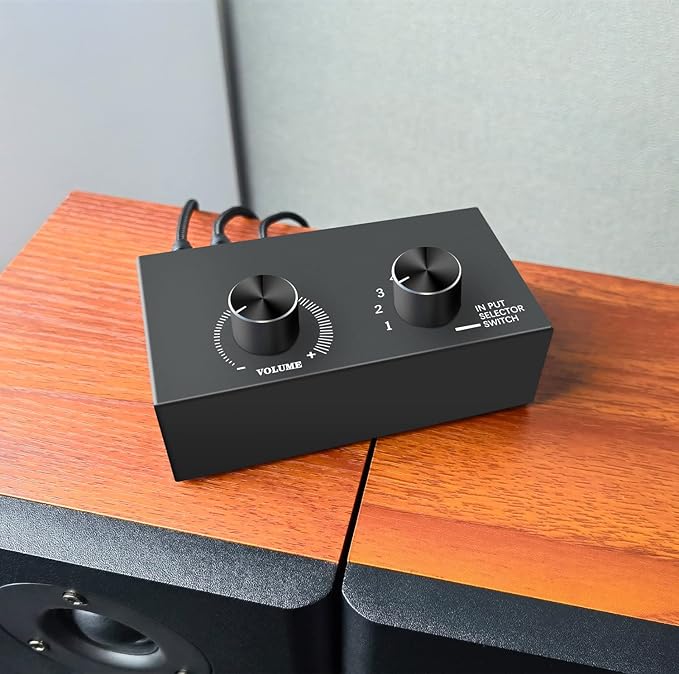6-Way Audio Switcher, 3.5mm (1/8") Stereo Audio Switcher, Plug & Play Compatible with PC, Laptop, MP3, MP4, Headphone, Game System ect. (6 in-1 Out)