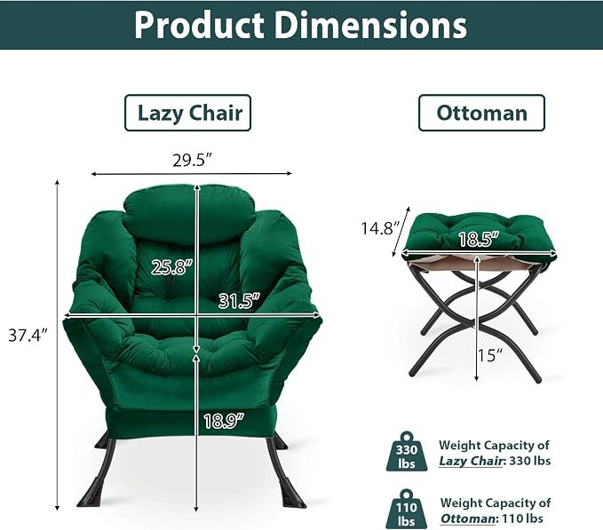 Youtanic Lazy Chair with Folding Ottoman, Accent Chair Velvet Upholstered with - Image 3
