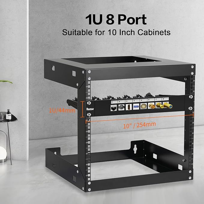 PBAEGAV 8 Port Patch Panel Blank UTP/STP 1U 10“ Keystone Patch Panel with Cable Management and Support Bar Compatible with LC/SC/ST/FC/USB/HDMI Keystone Jack(8 Port)