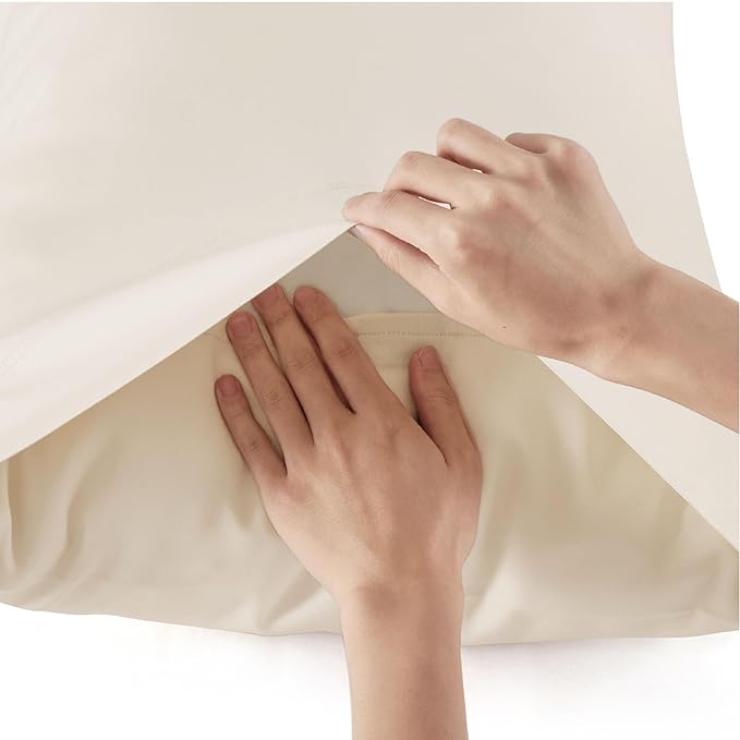 Bedsure King Size Sheets Set, Cooling Sheets for Hot Sleepers, Rayon Derived from Bamboo, Breathable & Soft, Deep Pocket Up to 16 Inches, Hotel Luxury Silky Bedding, Light Beige