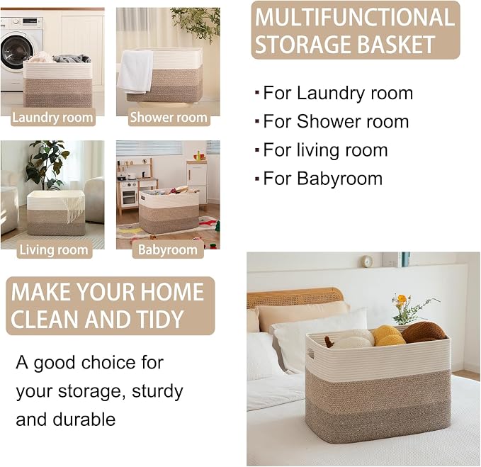 OIAHOMY Blanket Basket Laundry Basket Dog Toy Basket 108L Gradient Brown | - Image 4