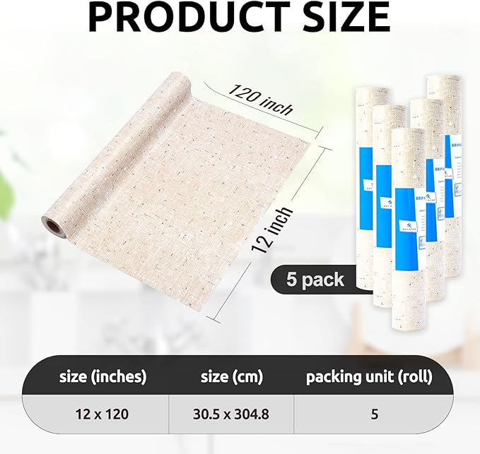 RAY STAR 12X120 Inch Shelf Liner for Kitchen Cabinets, Non-Adhesive Cabinet Liner Washable, PVC Drawer Liner for Dresser Non-Slip Bathroom (Yellow)(5 Roll)