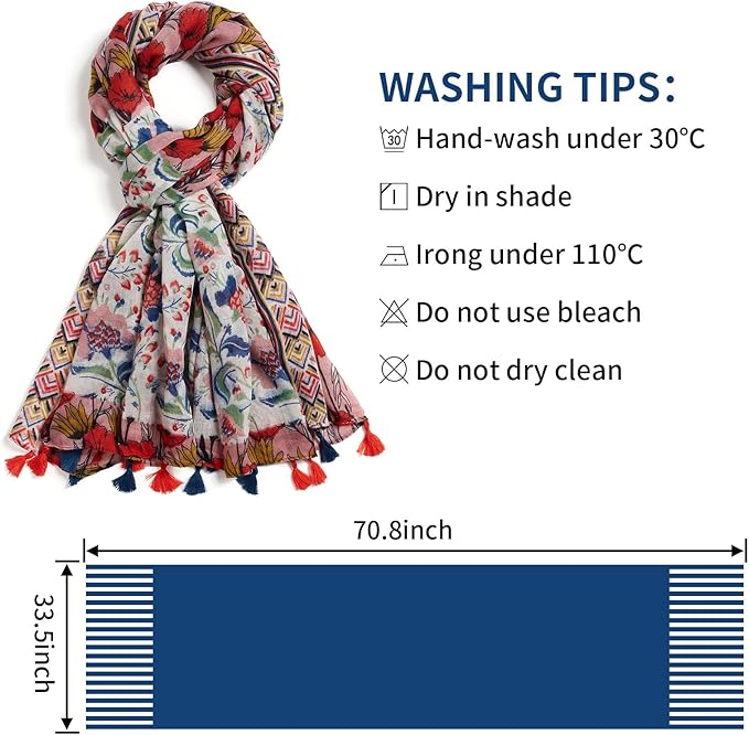 Scarf for Women Lightweight Soft Floral Leopard Printed Scarves Fall Winter Fashion Shawl Wrap with Fringe