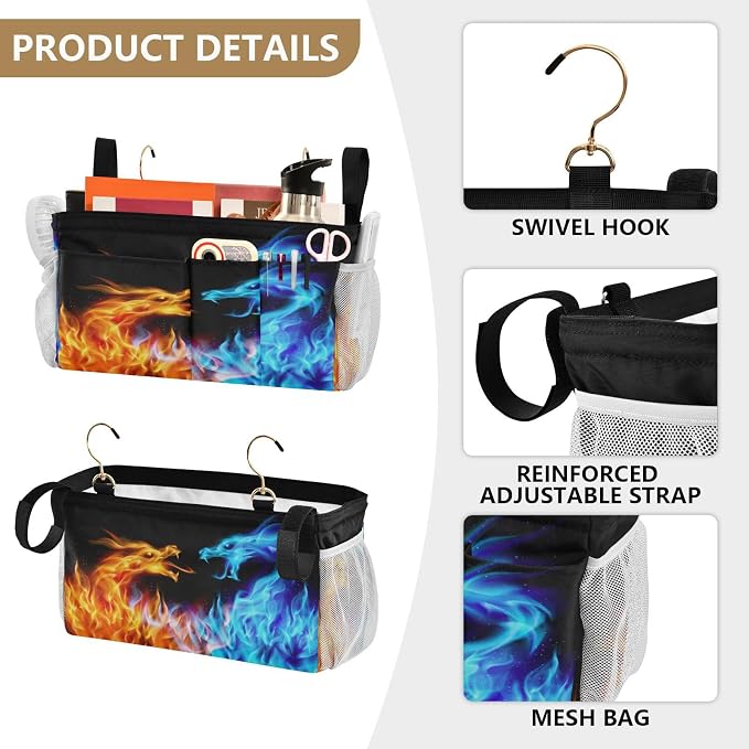 Dragons Fire tag8 Bedside Caddy Storage Bag Bedside Organizer - Image 5