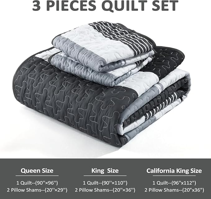 Dinjoy Full Boho Striped Quilt Set, Balck White Lightweight Bedspread | Soft - Image 5