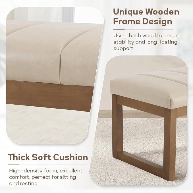 52.7" Bedroom Bench for End of Bed, Faux Leather Entryway Bench | Modern - Image 5