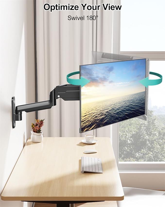 LIFTGO Monitor Wall Mount for 13 to 32 Inch Computer Screens, Height Adjustable Single Wall Mount Monitor Arm Holds Up to 19.8lbs, Full Motion Wall Bracket, VESA Mount 75x75, 100x100, Black