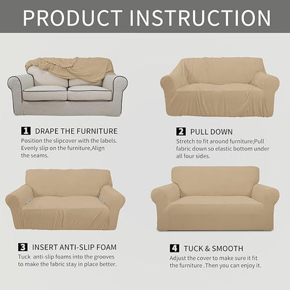 Easy-Going Stretch Oversized Sofa Slipcover 1-Piece Sofa Cover Furniture Protector Couch Soft with Elastic Bottom for Kids, Polyester Spandex Jacquard Fabric Small Checks Sand