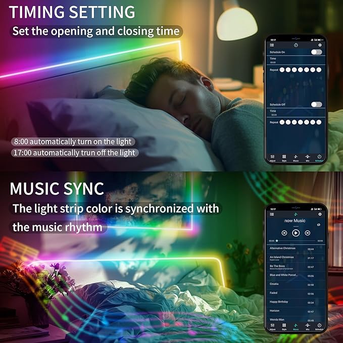 BUNACET 20FT LED Strip Lights COB Smart IC, 24V RGB LED Lights for Bedroom with RF Remote Smart App Button Controller Music Sync Color Changing Strip Lights for Game Room Kitchen Cabinet Lighting