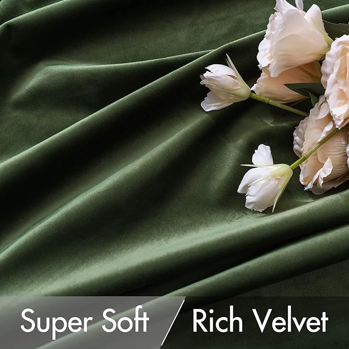 MIULEE Olive Green Velvet Pinch Pleat Blackout Curtains W52 X L96 Inches | 2 - Image 4