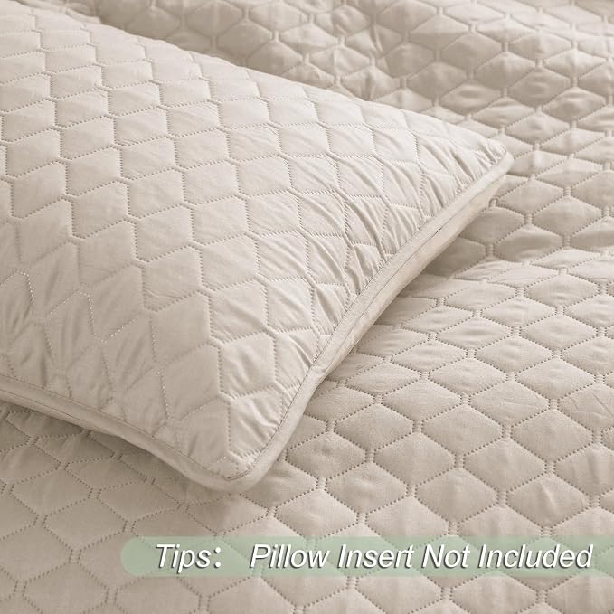 Exclusivo Mezcla Reversible California King Quilt Set, Brich Beige | - Image 5