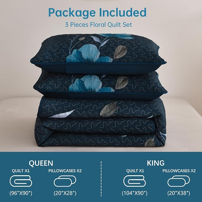 Mybedsoul King Size Quilt Set Dark Blue, Reversible Polyester Coverlet Set - Image 8