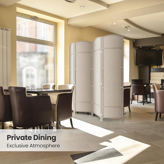 4 Panel Folding Room Divider, Woven Privacy Screen, handcrafted diamond pattern - Image 6