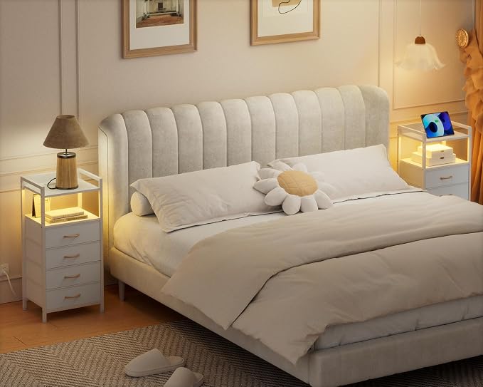 White Nightstand with Charging Station, Small Dresser - Image 4