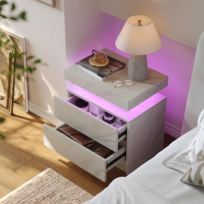 Modern White LED Nightstand for Bedroom Bedside Table - Image 3