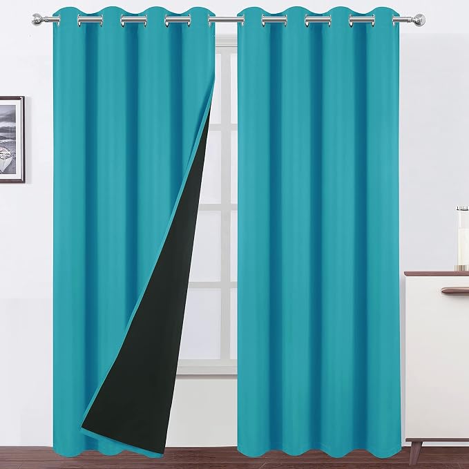 Teal Thermal 100% Blackout Curtains/52 x 95 Inch/Set of 2 Panels Room Darkening by Lemomo