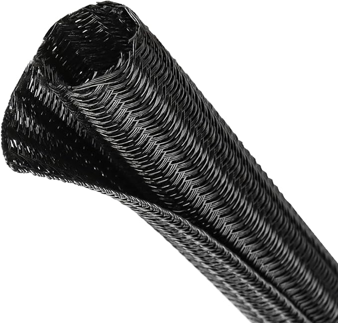 Split Wire Loom Tubing, Cable Protector Sleeve, Braided Cable Management for TV/Computer/Home Theater/Engine Bay, Cord Protectors from Pets No Chew (Black, 1"-10ft)