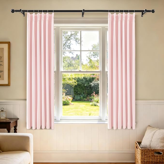 Etherealveil Baby Pink Pinch Pleated Blackout Curtains 2 Panels 40"x63" | Back by Etherealveil