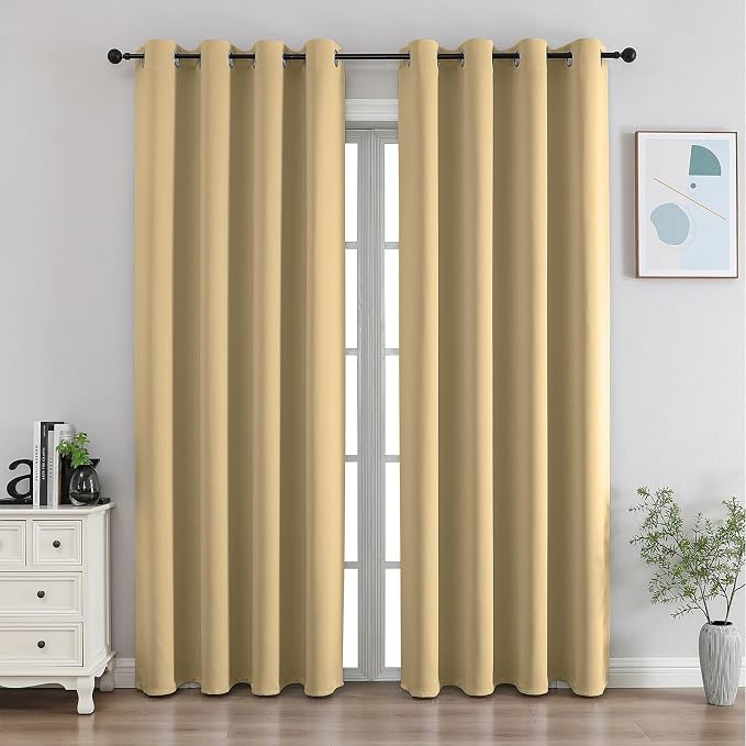 CUCRAF Beige Blackout Curtains 90 Inches Long, Thermal Insulated Noise Reducing by CUCRAF