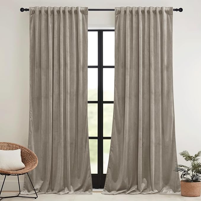RYB HOME Velvet Curtains 102 inches Long, Extra Long High Ceiling Curtains | - Image 2