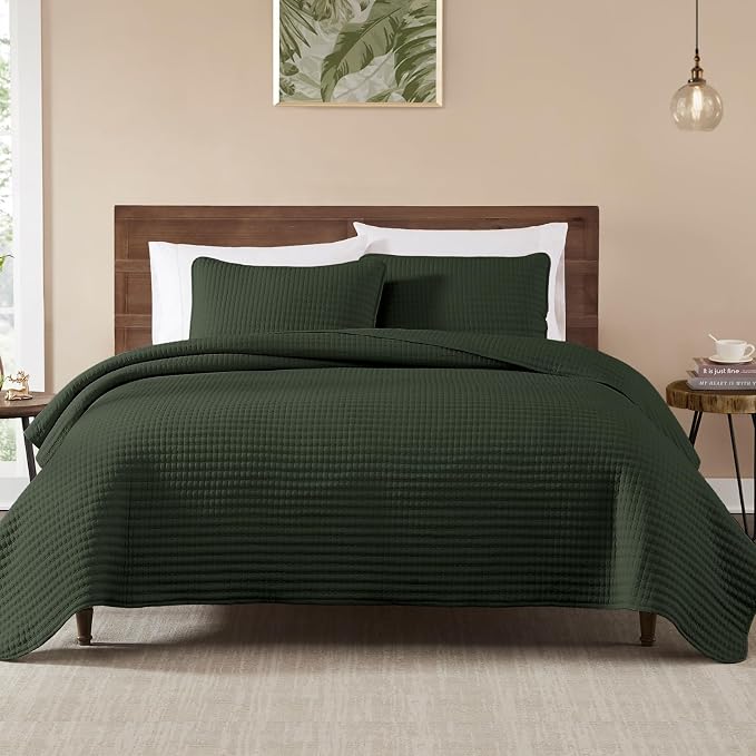 Queen Quilt-Lightweight Bedspreads Dark Green Queen Size Quilt Bedding Set | - Image 7
