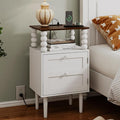 Veegle White Nightstand with Charge Station, Modern Bedside Table with Storage by Unknown