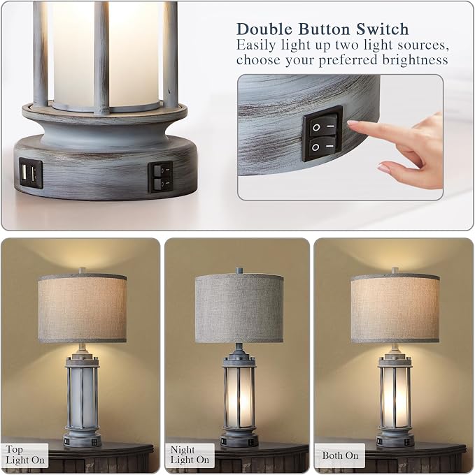 AIEAMPDO 25" Rustic Farmhouse Nightstand Lamp - Image 2
