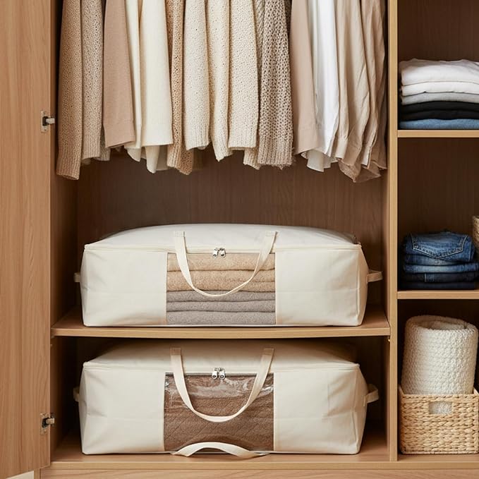 Comforter Storage Bags 70L Canvas Closet Organizer Clothes Container 4 Pack | - Image 7