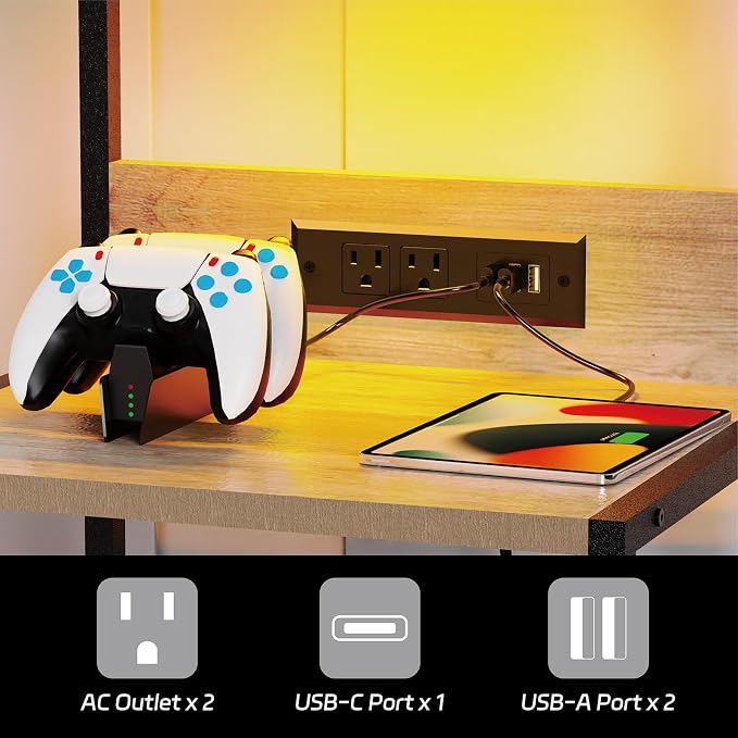 SZLHANJZ LED Night Stand with Charger Station, 3 Fabric Drawers, Greige | - Image 4