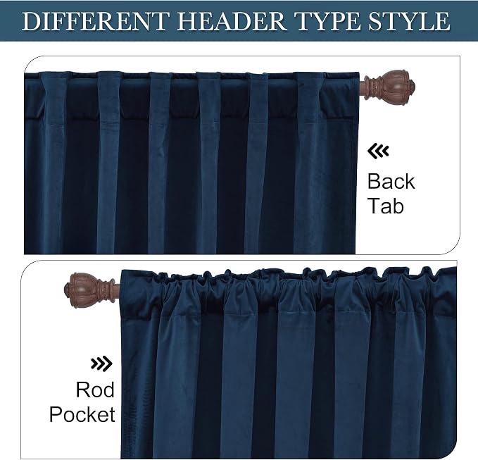 RYB HOME Navy Blue Velvet Blackout Curtains - Image 3
