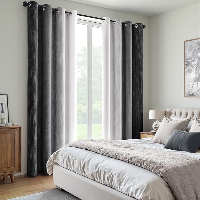 MIULEE Black and Greyish White Ombre Blackout Curtains 52Wx96L Set of 2 | Full - Image 6