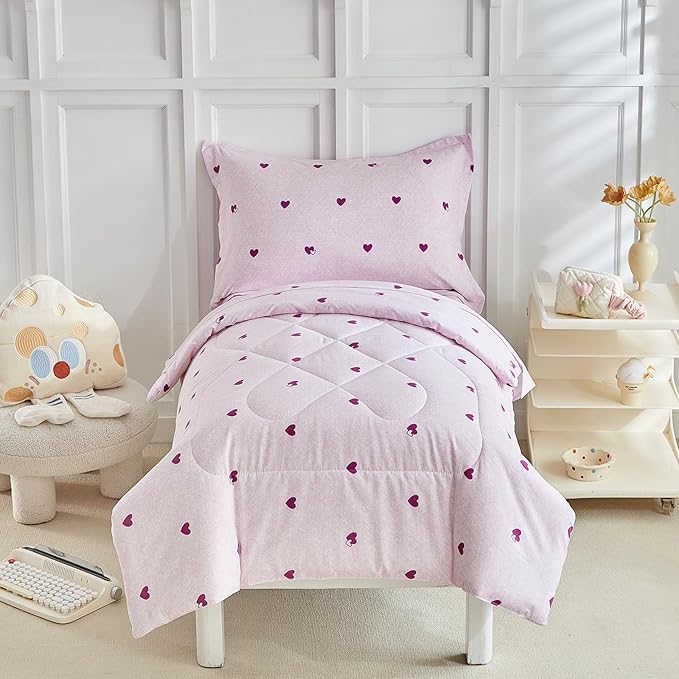 DuShow 4 Pieces Toddler Bedding Set,Purple Star Toddler Girl Comforter Set,Super Soft Reversible Toddler Sheet Set,Lightweight Crib Bed Set -Purple