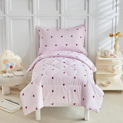 DuShow 4 Pieces Toddler Bedding Set,Purple Star Toddler Girl Comforter Set,Super Soft Reversible Toddler Sheet Set,Lightweight Crib Bed Set -Purple