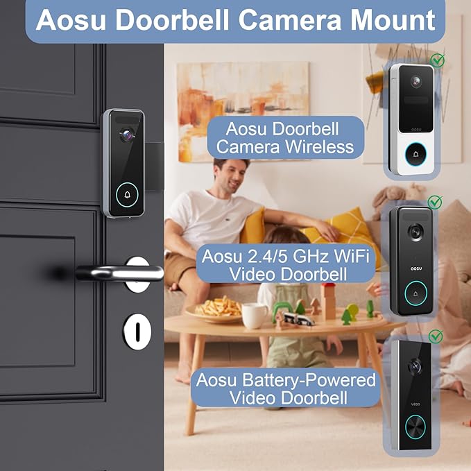 Anti-Theft Video Doorbell Mount Compatible with Aosu, No Drill Doorbell Camera Mount, Adjustable Mounting Bracket Holder Accessories for Apartment Rentals, Enhanced Protection Doorbell Mount Bracket
