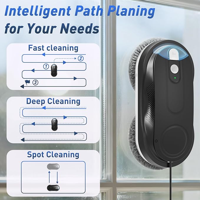KKI Window Cleaning Robot, Automatic Window Cleaner Robot, Dual Spray, Max 3200Pa, AI Path Planning & Edge Detection, Remote Control for High-Rise Windows, Glass,Door,10xCloths, X3 (Black)