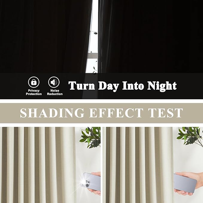 Vision Home Sand Linen Full Blackout Curtains 120 inch for Bedroom Living Room Darkening Soundproof Window Panels Thermal Insulated Rod Pocket Back Tab Neutral Drapes 10FT 56" Wx120 Lx2