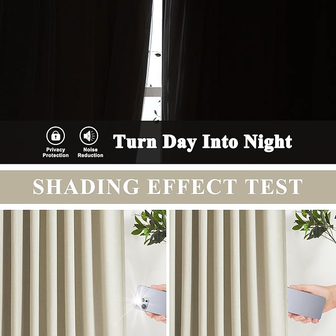 Vision Home Sand Linen Full Blackout Curtains 90 inch Long for Bedroom Living Room Darkening Soundproof Window Panels Thermal Insulated Rod Pocket Back Tab Neutral Drapes 56" Wx90 Lx2