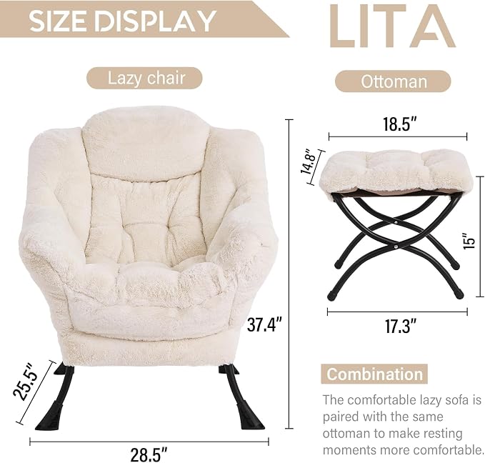 Lazy Chair with Ottoman, Comfy Accent Reading Chair - Image 3