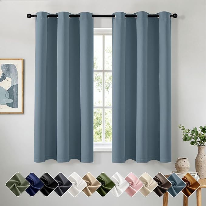 Stone Blue Blackout Curtains for Bedroom Living Room W40 x L72 Inch | 72 Inch by Woaboy