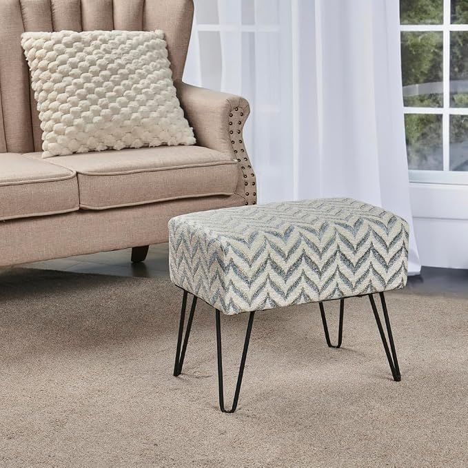 Home Soft Things Jacquard Chenille Ottoman, Arusha-Light Blue, Fuzzy Entry Way - Image 8