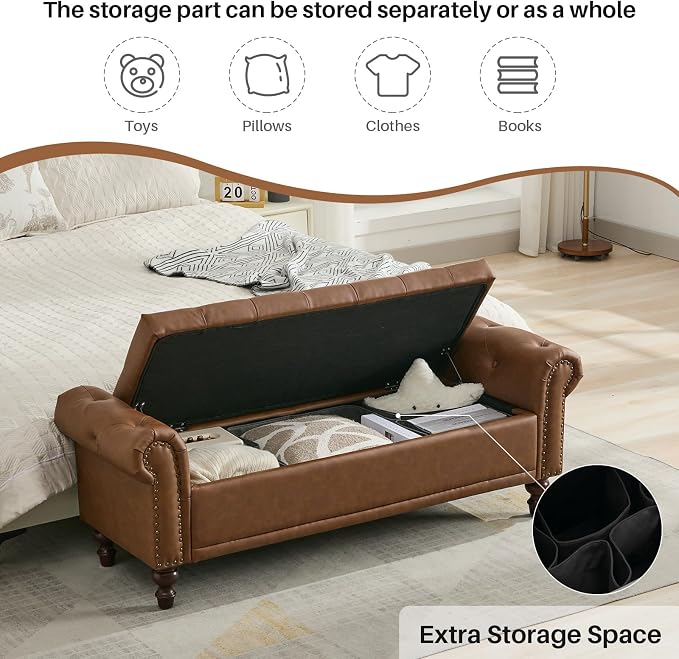 SOFTHION 58.1" Storage Bench for Bedroom, PU Leather Upholstered - Image 3