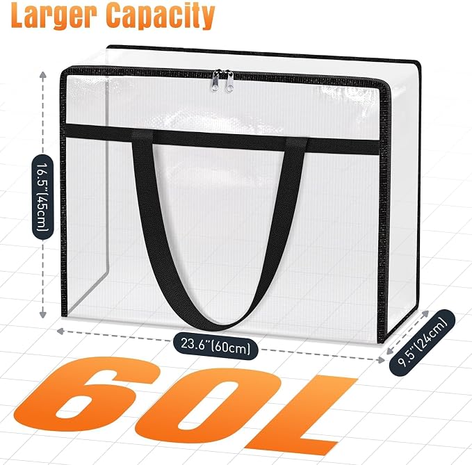 4 Packs 60L Clear Under Bed Storage Containers, Large Clothes Storage Bags | - Image 2