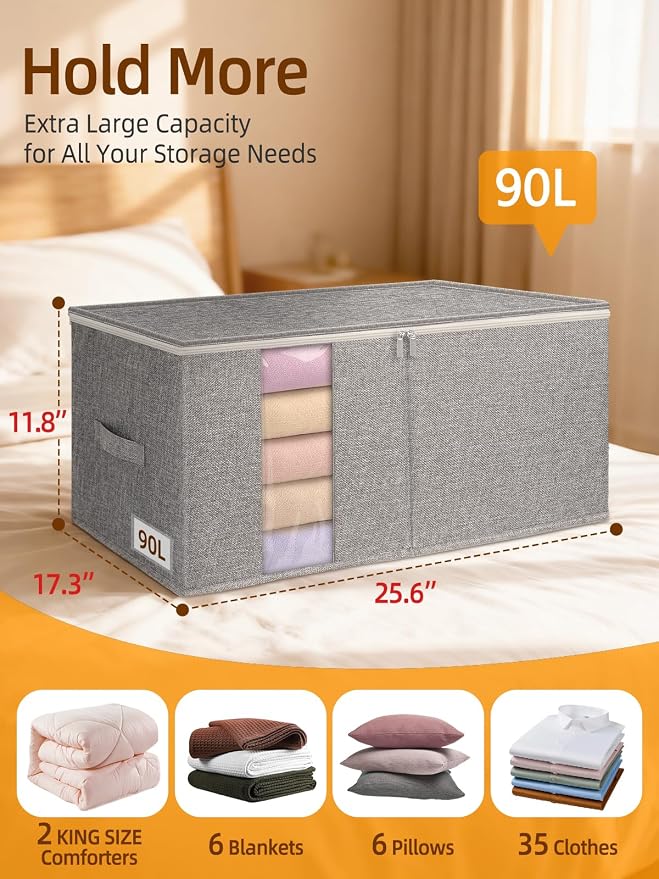 90L Rigid-Structured King Size Comforter Storage Bag, 2 Pack, Stackable & - Image 2